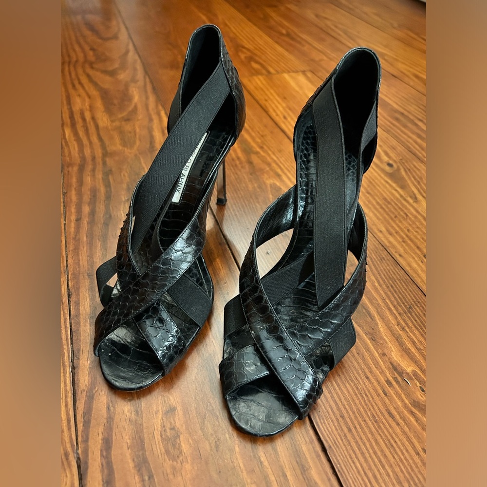 Manolo Blahnik Black Textured Heels